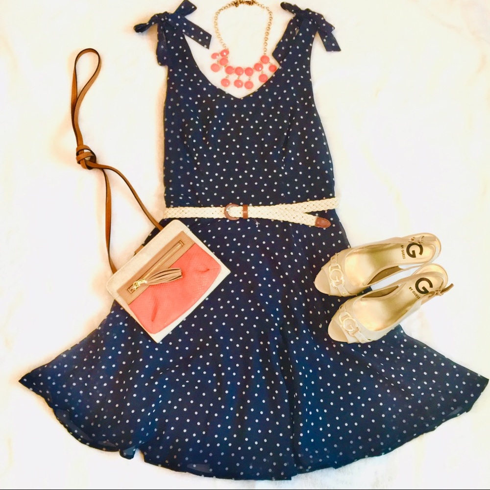 NWOT Navy Blue Polka Dot Dress
